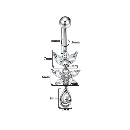 Three-dimensional Moon Copper Belly Ring With Electroplated Platinum Plated Finish And Zircon Inlay