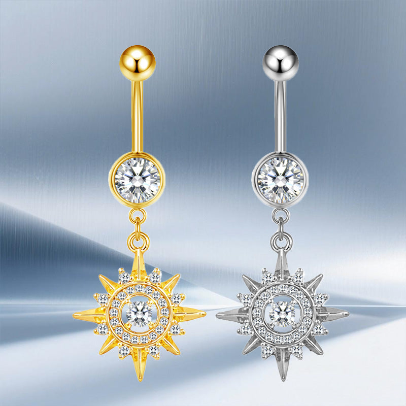 Three-dimensional Moon Copper Belly Ring With Electroplated Platinum Plated Finish And Zircon Inlay