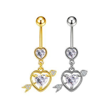 Three-dimensional Moon Copper Belly Ring With Electroplated Platinum Plated Finish And Zircon Inlay