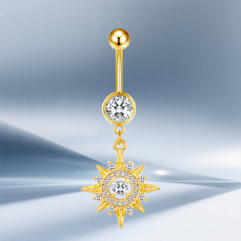Three-dimensional Moon Copper Belly Ring With Electroplated Platinum Plated Finish And Zircon Inlay