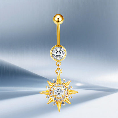 Three-dimensional Moon Copper Belly Ring With Electroplated Platinum Plated Finish And Zircon Inlay