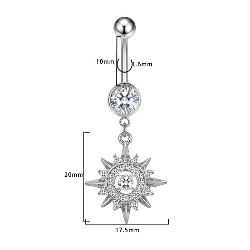 Three-dimensional Moon Copper Belly Ring With Electroplated Platinum Plated Finish And Zircon Inlay