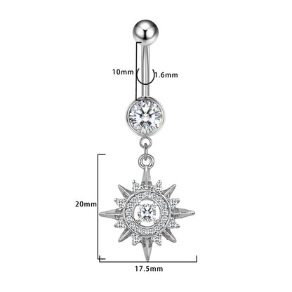 Three-dimensional Moon Copper Belly Ring With Electroplated Platinum Plated Finish And Zircon Inlay