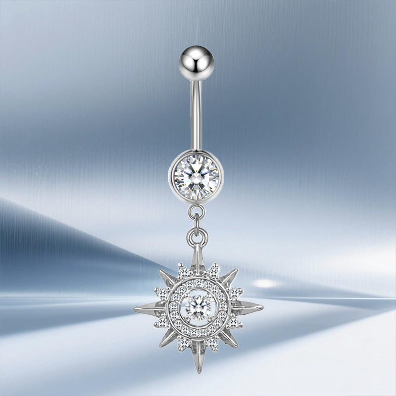 Three-dimensional Moon Copper Belly Ring With Electroplated Platinum Plated Finish And Zircon Inlay