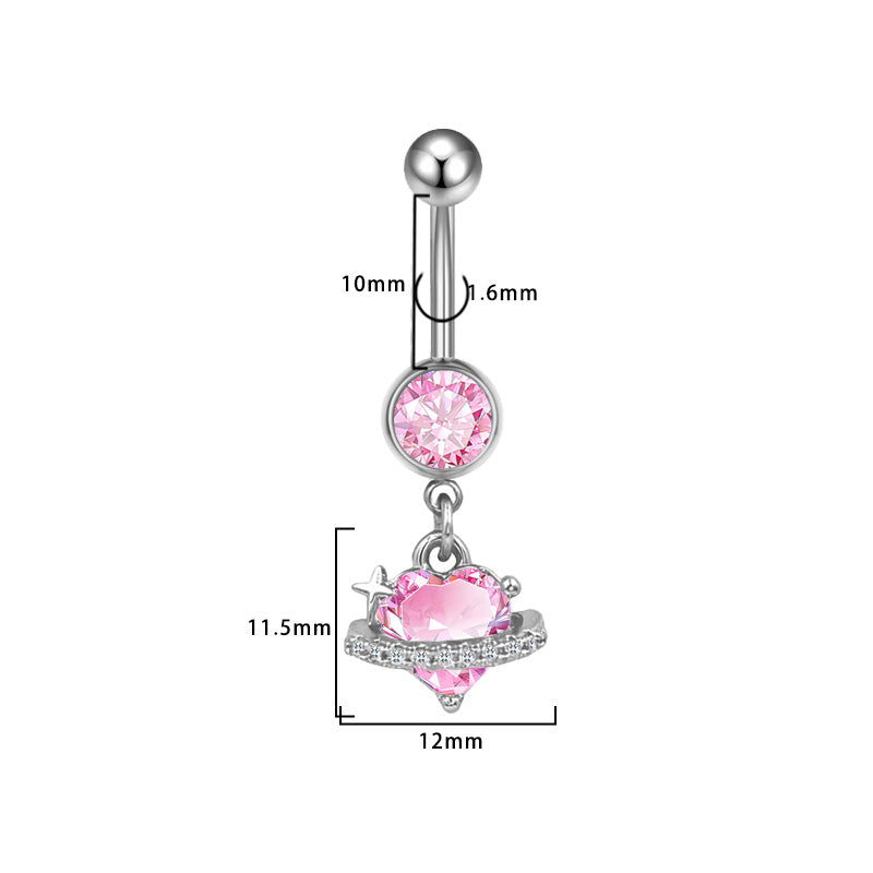 Three-dimensional Moon Copper Belly Ring With Electroplated Platinum Plated Finish And Zircon Inlay