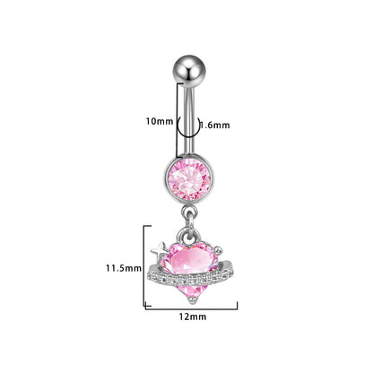 Three-dimensional Moon Copper Belly Ring With Electroplated Platinum Plated Finish And Zircon Inlay