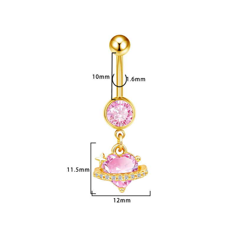 Three-dimensional Moon Copper Belly Ring With Electroplated Platinum Plated Finish And Zircon Inlay