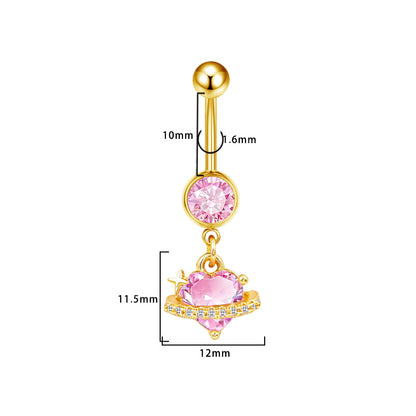 Three-dimensional Moon Copper Belly Ring With Electroplated Platinum Plated Finish And Zircon Inlay
