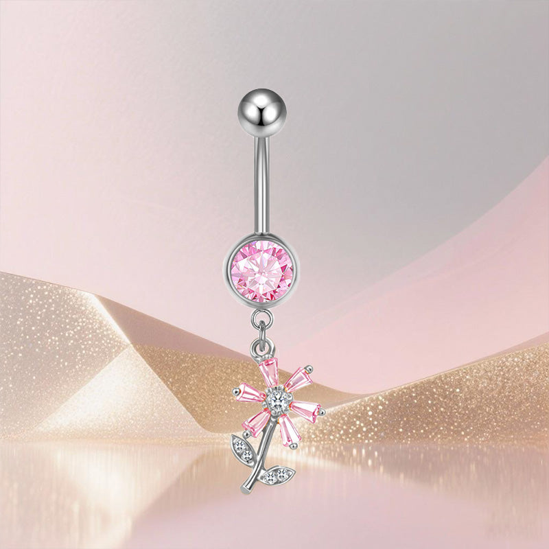 Three-dimensional Moon Copper Belly Ring With Electroplated Platinum Plated Finish And Zircon Inlay