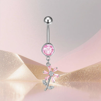 Three-dimensional Moon Copper Belly Ring With Electroplated Platinum Plated Finish And Zircon Inlay