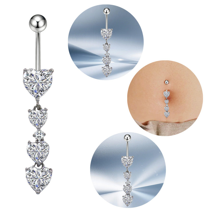 Three-dimensional Moon Copper Belly Ring With Electroplated Platinum Plated Finish And Zircon Inlay