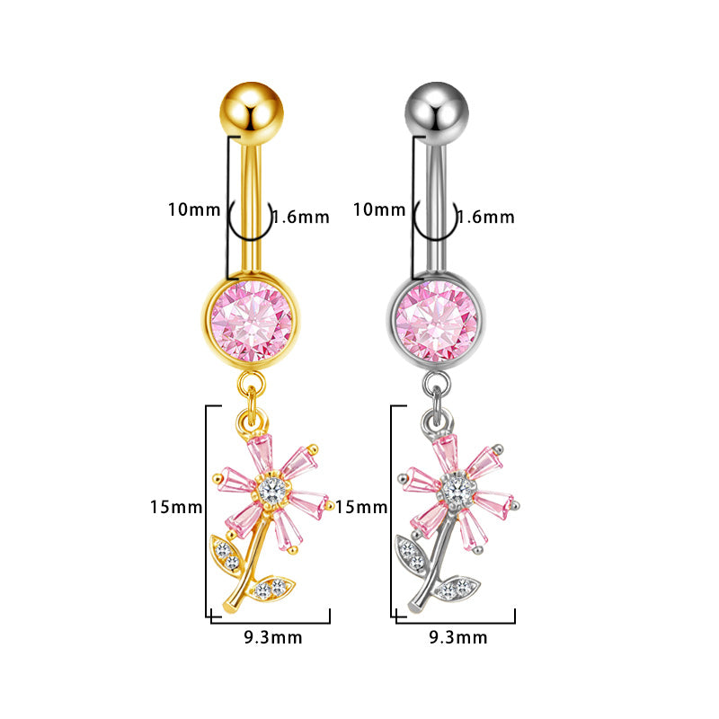 Three-dimensional Moon Copper Belly Ring With Electroplated Platinum Plated Finish And Zircon Inlay