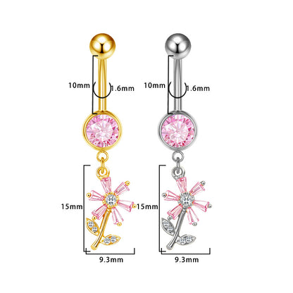 Three-dimensional Moon Copper Belly Ring With Electroplated Platinum Plated Finish And Zircon Inlay