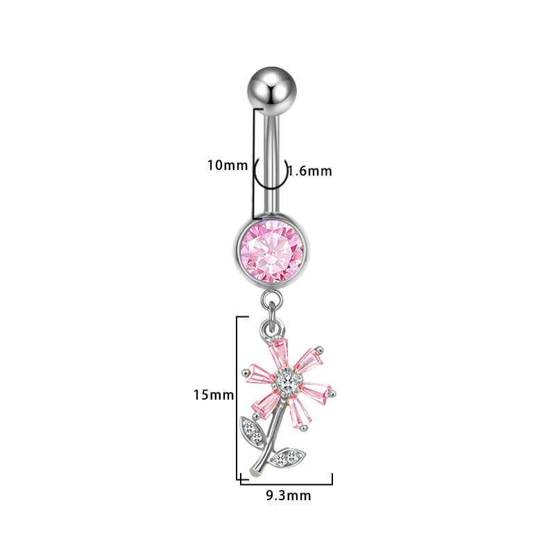 Three-dimensional Moon Copper Belly Ring With Electroplated Platinum Plated Finish And Zircon Inlay