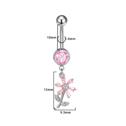 Three-dimensional Moon Copper Belly Ring With Electroplated Platinum Plated Finish And Zircon Inlay