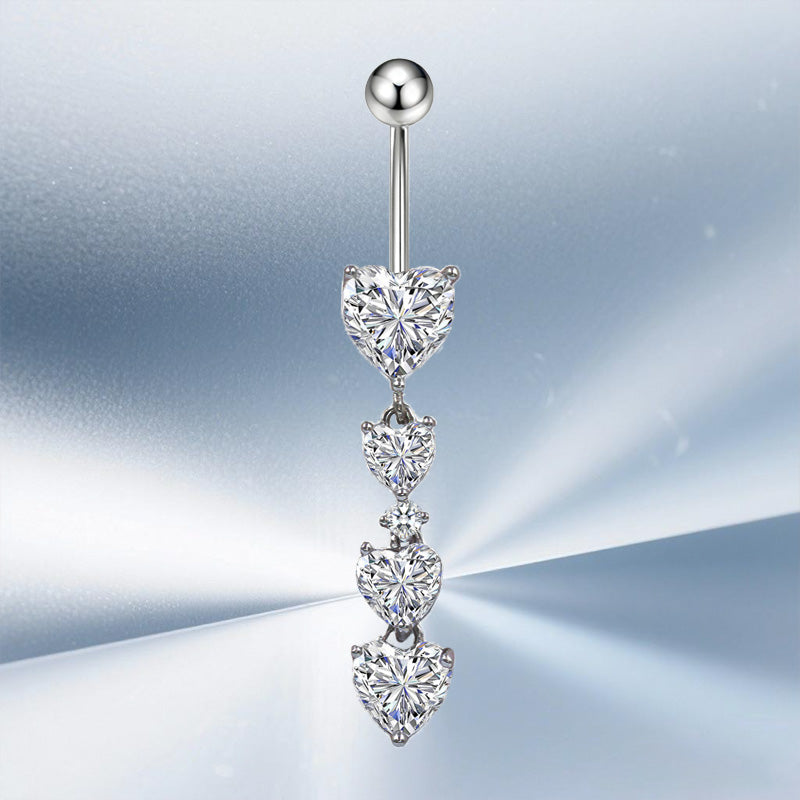Three-dimensional Moon Copper Belly Ring With Electroplated Platinum Plated Finish And Zircon Inlay