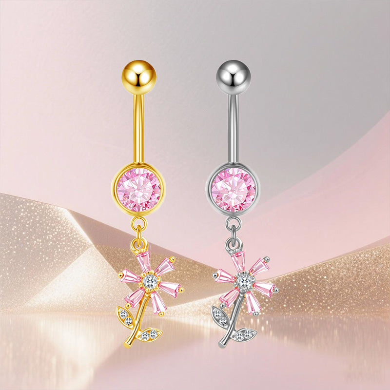 Three-dimensional Moon Copper Belly Ring With Electroplated Platinum Plated Finish And Zircon Inlay