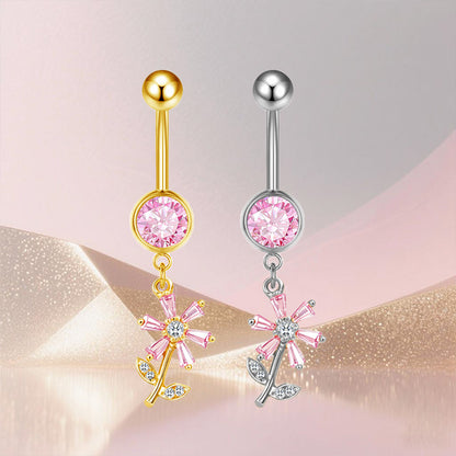 Three-dimensional Moon Copper Belly Ring With Electroplated Platinum Plated Finish And Zircon Inlay