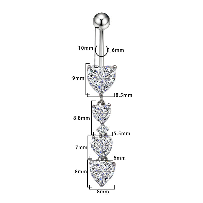 Three-dimensional Moon Copper Belly Ring With Electroplated Platinum Plated Finish And Zircon Inlay