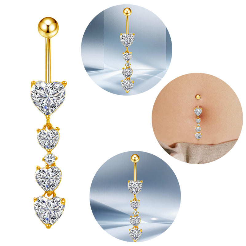Three-dimensional Moon Copper Belly Ring With Electroplated Platinum Plated Finish And Zircon Inlay