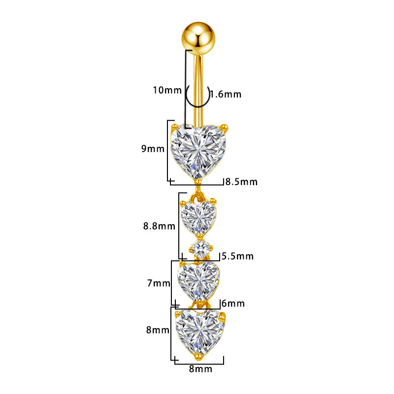Three-dimensional Moon Copper Belly Ring With Electroplated Platinum Plated Finish And Zircon Inlay