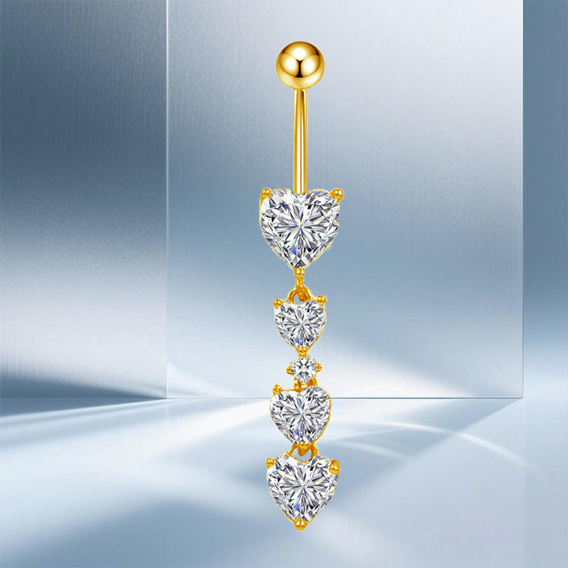 Three-dimensional Moon Copper Belly Ring With Electroplated Platinum Plated Finish And Zircon Inlay