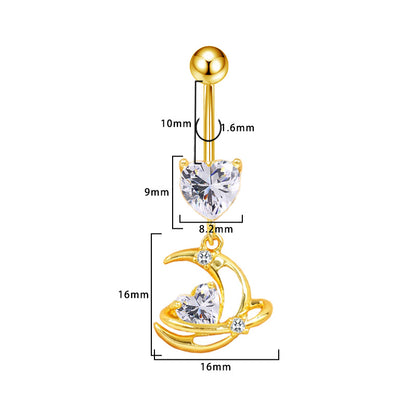 Three-dimensional Moon Copper Belly Ring With Electroplated Platinum Plated Finish And Zircon Inlay
