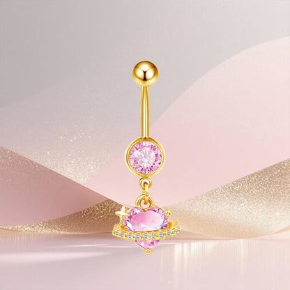 Three-dimensional Moon Copper Belly Ring With Electroplated Platinum Plated Finish And Zircon Inlay