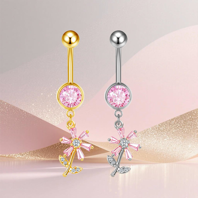 Three-dimensional Moon Copper Belly Ring With Electroplated Platinum Plated Finish And Zircon Inlay