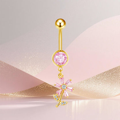 Three-dimensional Moon Copper Belly Ring With Electroplated Platinum Plated Finish And Zircon Inlay
