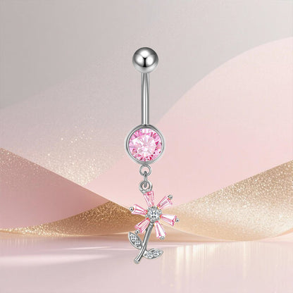 Three-dimensional Moon Copper Belly Ring With Electroplated Platinum Plated Finish And Zircon Inlay