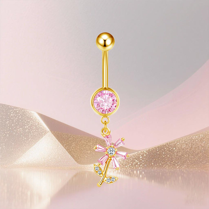 Three-dimensional Moon Copper Belly Ring With Electroplated Platinum Plated Finish And Zircon Inlay