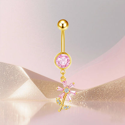 Three-dimensional Moon Copper Belly Ring With Electroplated Platinum Plated Finish And Zircon Inlay