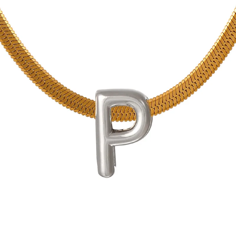 Suitable For 304 Stainless Steel Letter Beaded Necklace With 18k Real Gold Electroplated Snake Chain, Unisex