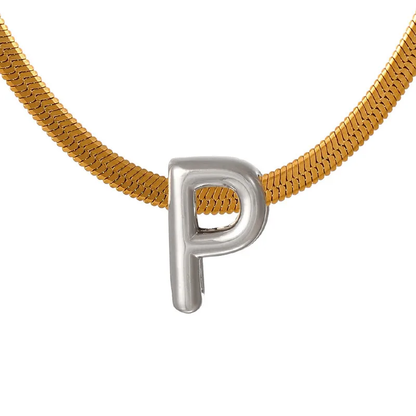 Suitable For 304 Stainless Steel Letter Beaded Necklace With 18k Real Gold Electroplated Snake Chain, Unisex