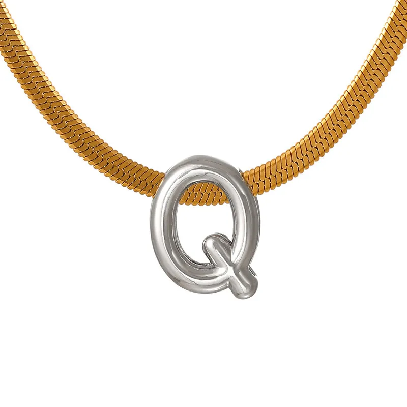 Suitable For 304 Stainless Steel Letter Beaded Necklace With 18k Real Gold Electroplated Snake Chain, Unisex