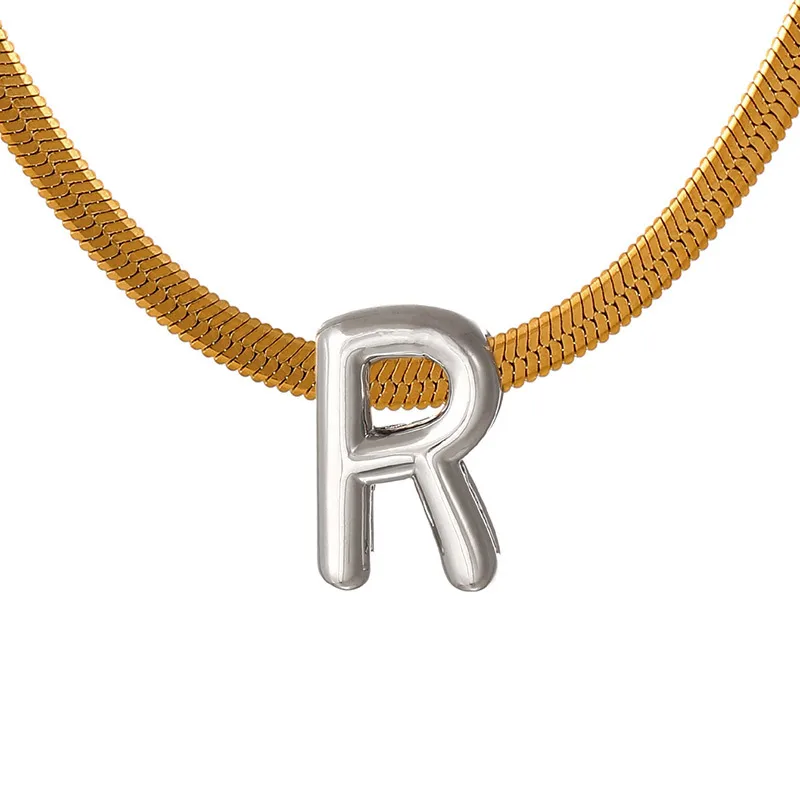 Suitable For 304 Stainless Steel Letter Beaded Necklace With 18k Real Gold Electroplated Snake Chain, Unisex