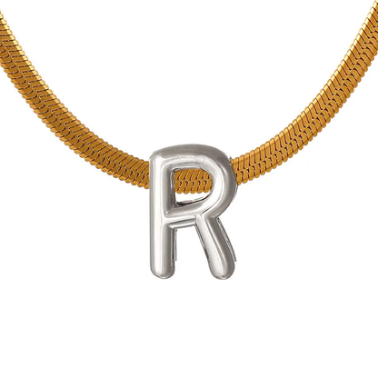 Suitable For 304 Stainless Steel Letter Beaded Necklace With 18k Real Gold Electroplated Snake Chain, Unisex