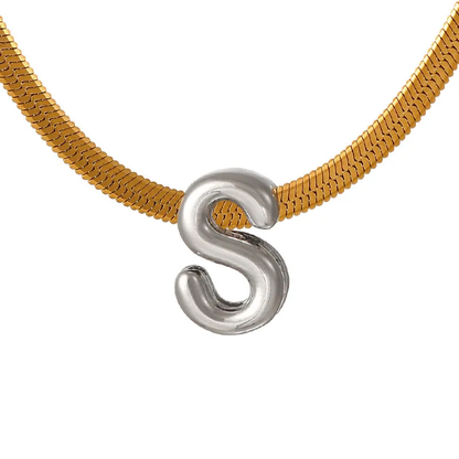 Suitable For 304 Stainless Steel Letter Beaded Necklace With 18k Real Gold Electroplated Snake Chain, Unisex