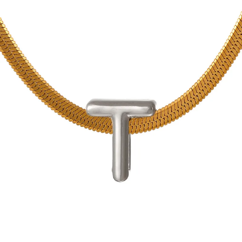 Suitable For 304 Stainless Steel Letter Beaded Necklace With 18k Real Gold Electroplated Snake Chain, Unisex