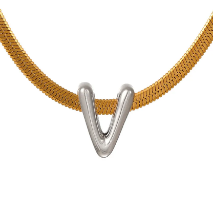 Suitable For 304 Stainless Steel Letter Beaded Necklace With 18k Real Gold Electroplated Snake Chain, Unisex