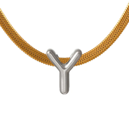 Suitable For 304 Stainless Steel Letter Beaded Necklace With 18k Real Gold Electroplated Snake Chain, Unisex