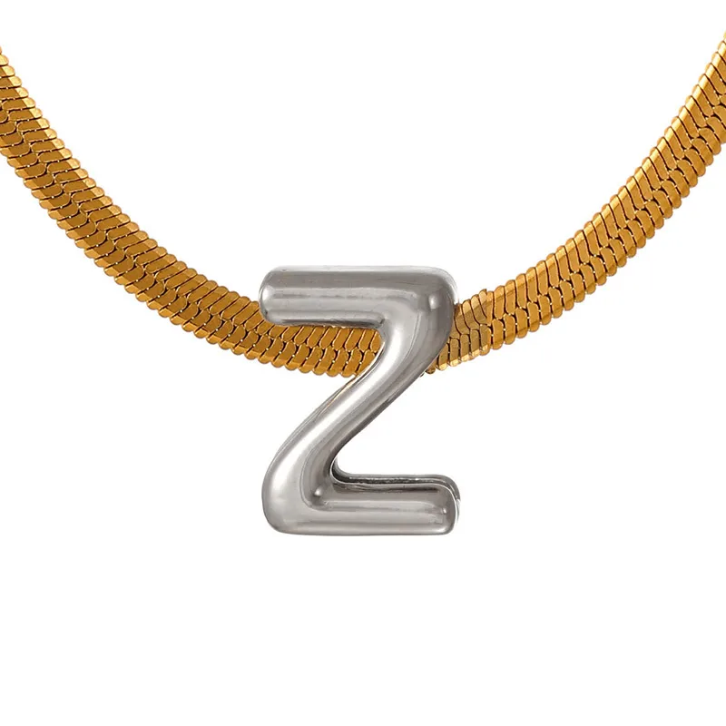 Suitable For 304 Stainless Steel Letter Beaded Necklace With 18k Real Gold Electroplated Snake Chain, Unisex