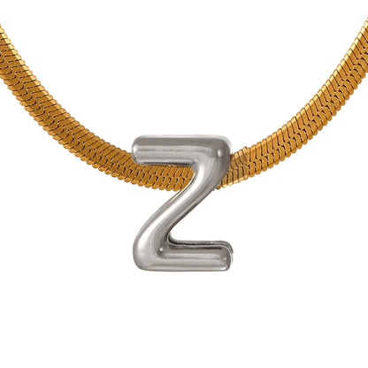 Suitable For 304 Stainless Steel Letter Beaded Necklace With 18k Real Gold Electroplated Snake Chain, Unisex