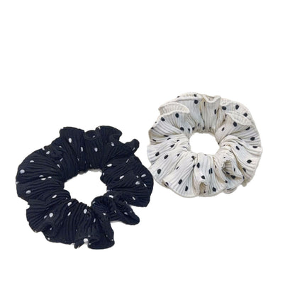 Polka Dots Chiffon Hair Scrunchie In White, Soft And Lightweight Accessory For Everyday Wear