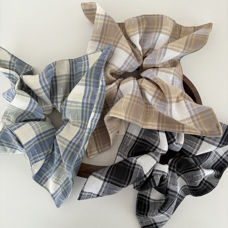 Preppy Style Hair Tie Made Of Cloth Featuring Blue Checkered Scrunchies
