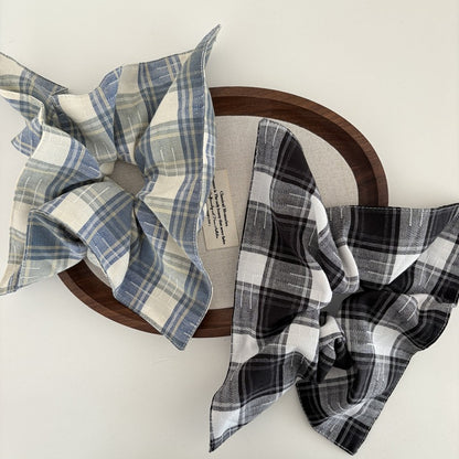 Preppy Style Hair Tie Made Of Cloth Featuring Blue Checkered Scrunchies