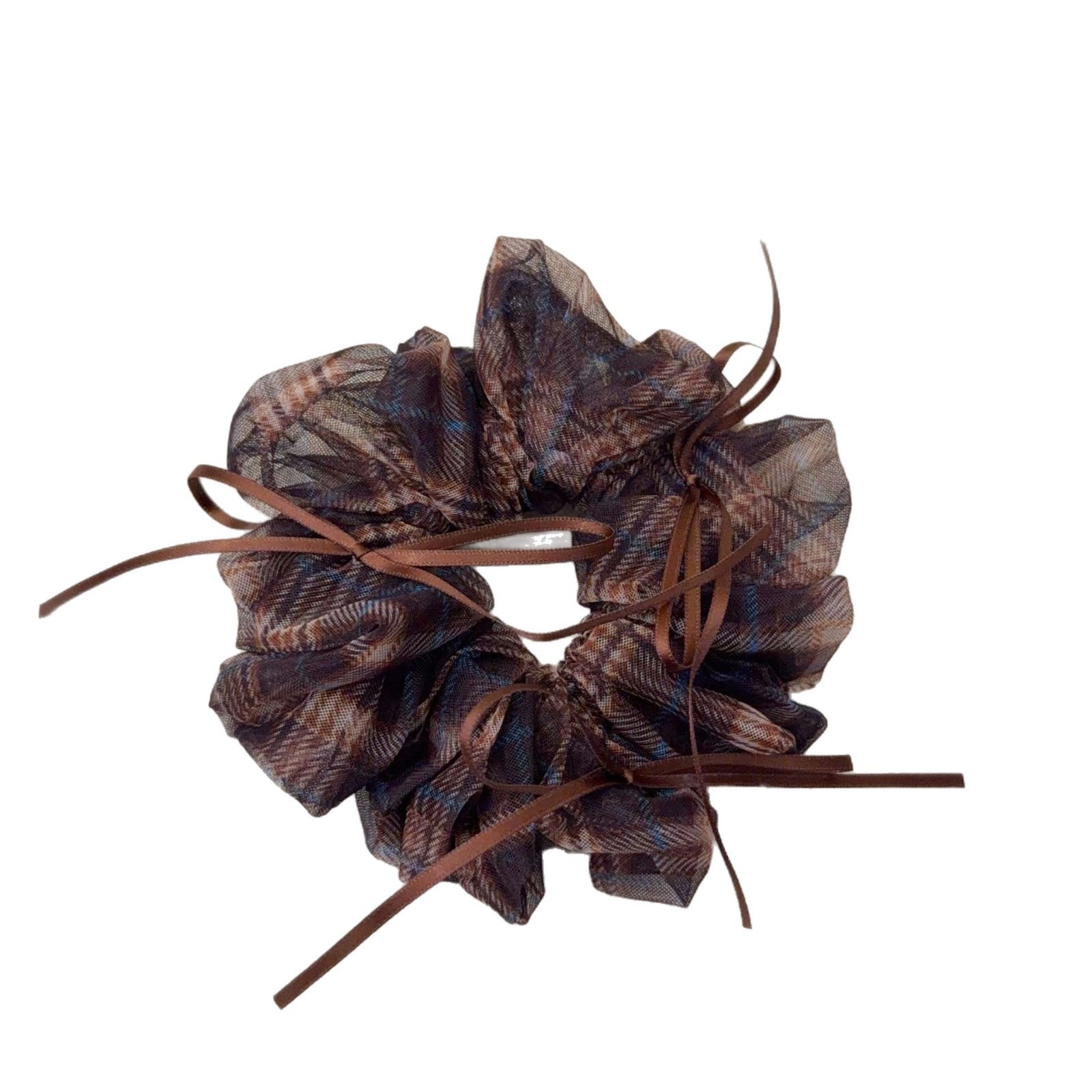 Plaid Preppy Style Organza Checkered Scrunchies In Coffer Color Hair Tie