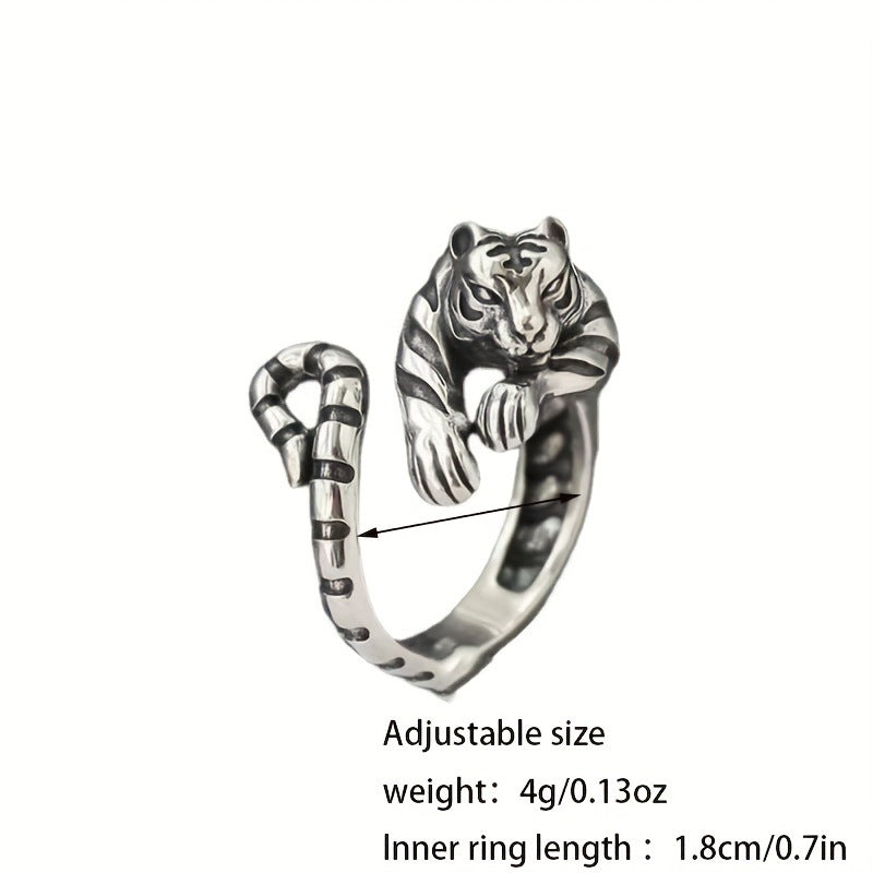 Tiger Ring For Men In Silver Alloy, 1 Piece Stylish Accessory