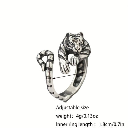 Tiger Ring For Men In Silver Alloy, 1 Piece Stylish Accessory